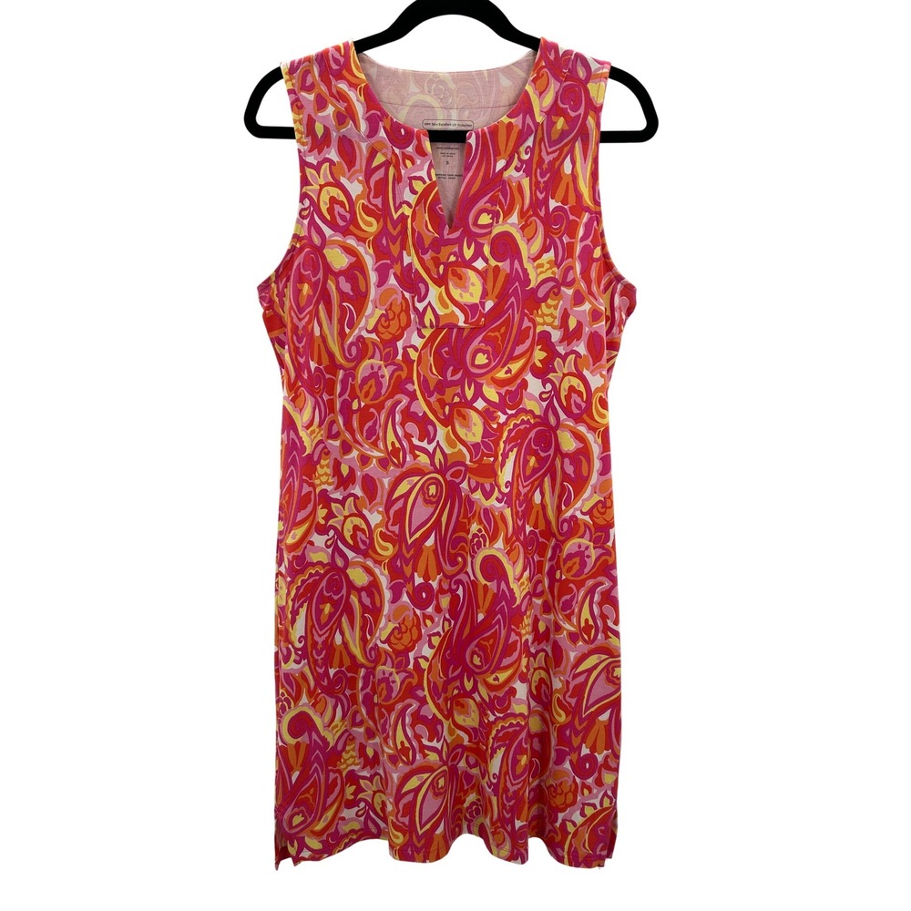 Coolibar Oceanside Tank Dress UPF 50+ Pink Orange Paisley Sleeveless Sz S Resort